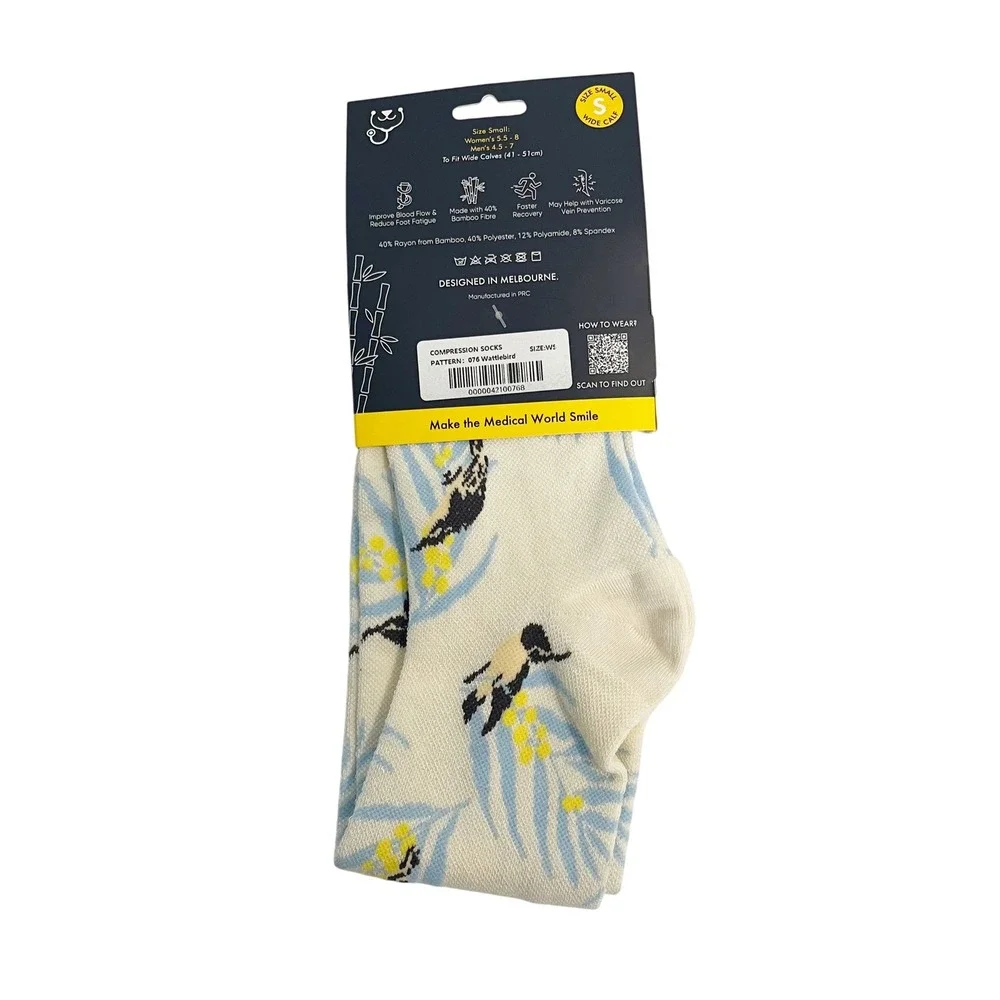 NEW Dr Woof Wattlebirds Bamboo Compression Socks Wide Calf Small Women 5.5-8